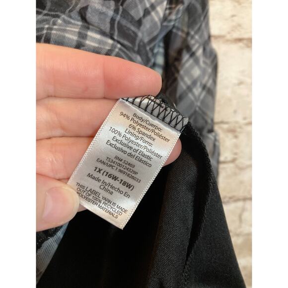 Terra & Sky Babydoll Top Womens 1X Gray Plaid Mesh Balloon Sleeve Ruffle Boho - Picture 11 of 12